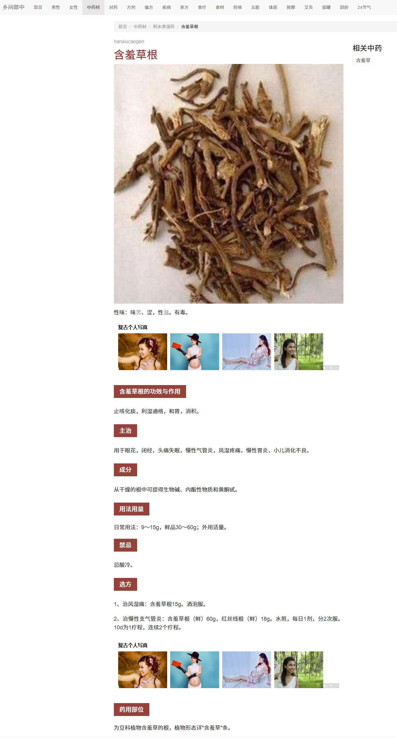 乡间郎中，一个收录了大量中医药材和药方的网站，并且还有食疗推荐和养生茶方